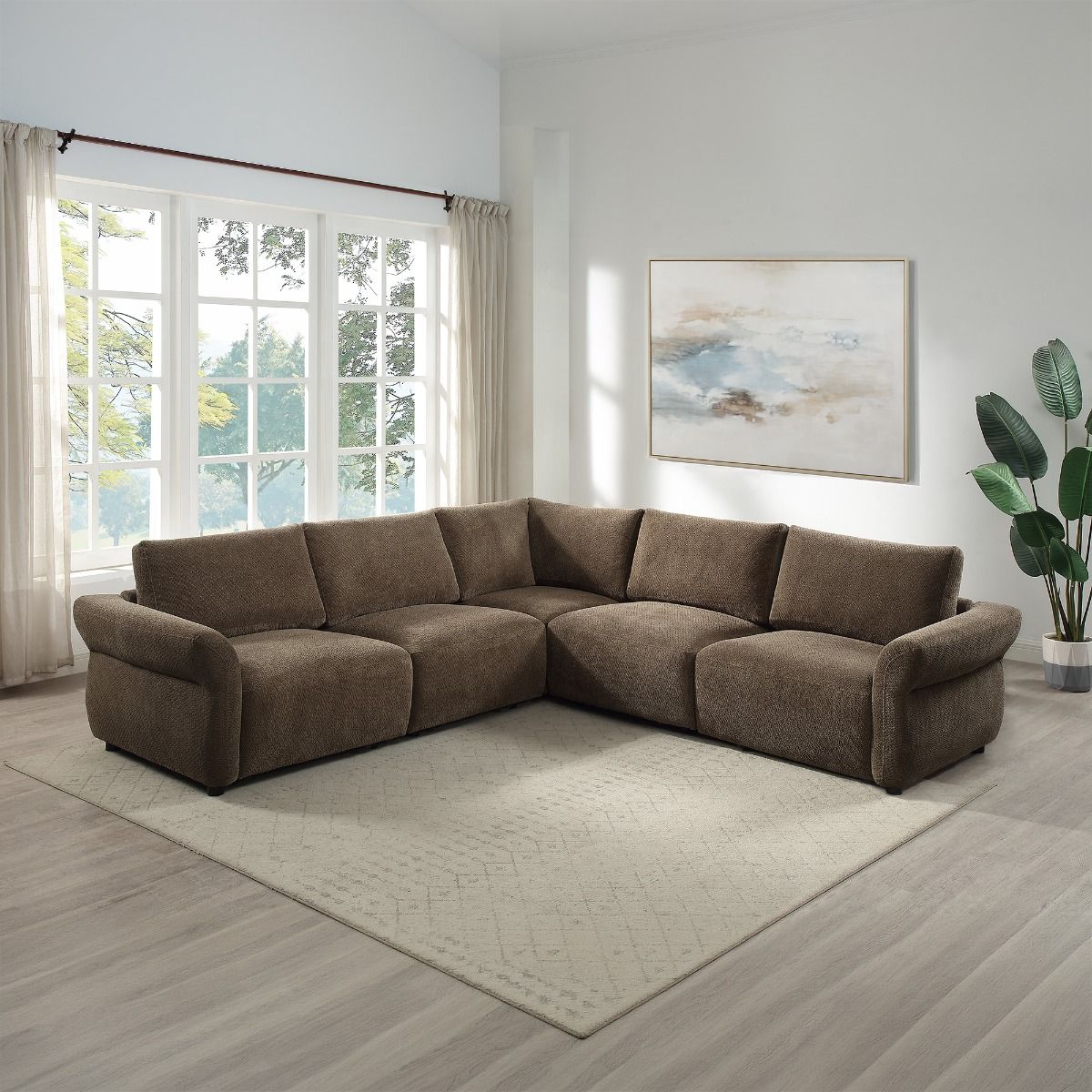 Theodore - Modular Right Facing Arm Chair - Brown Chenille