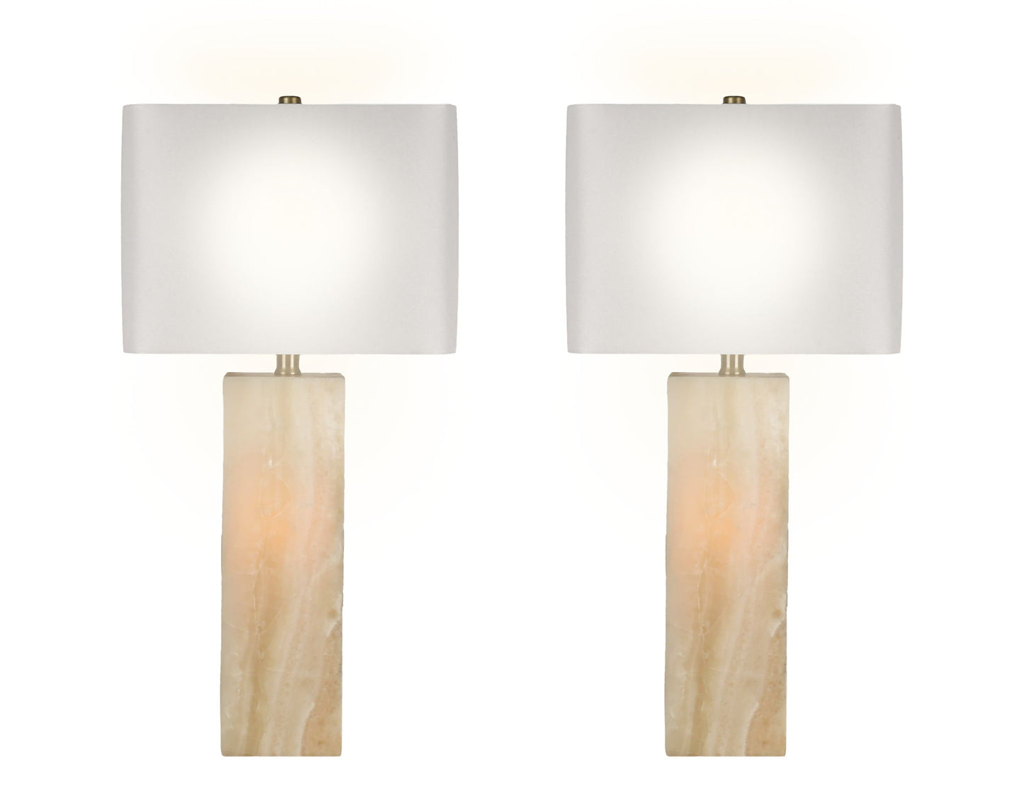 "Luminous Alabaster" Alabaster Table Lamp With Night Light (Set of 2) - Alabaster / Soft Gold