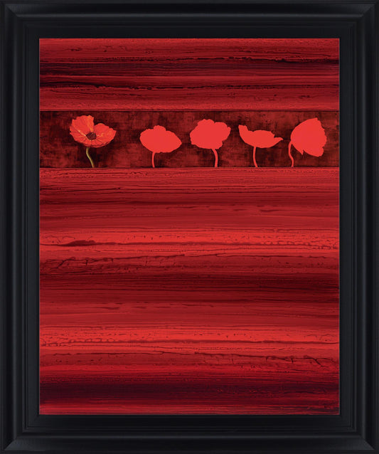 Crimson Poppy Row - 40" x 32" Framed Wall Art - Red
