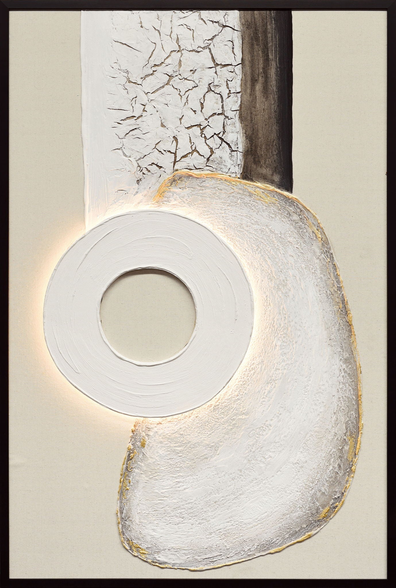 Ivory Contour II Hand-Painted LED Canvas In Frame - Ivory / Cream