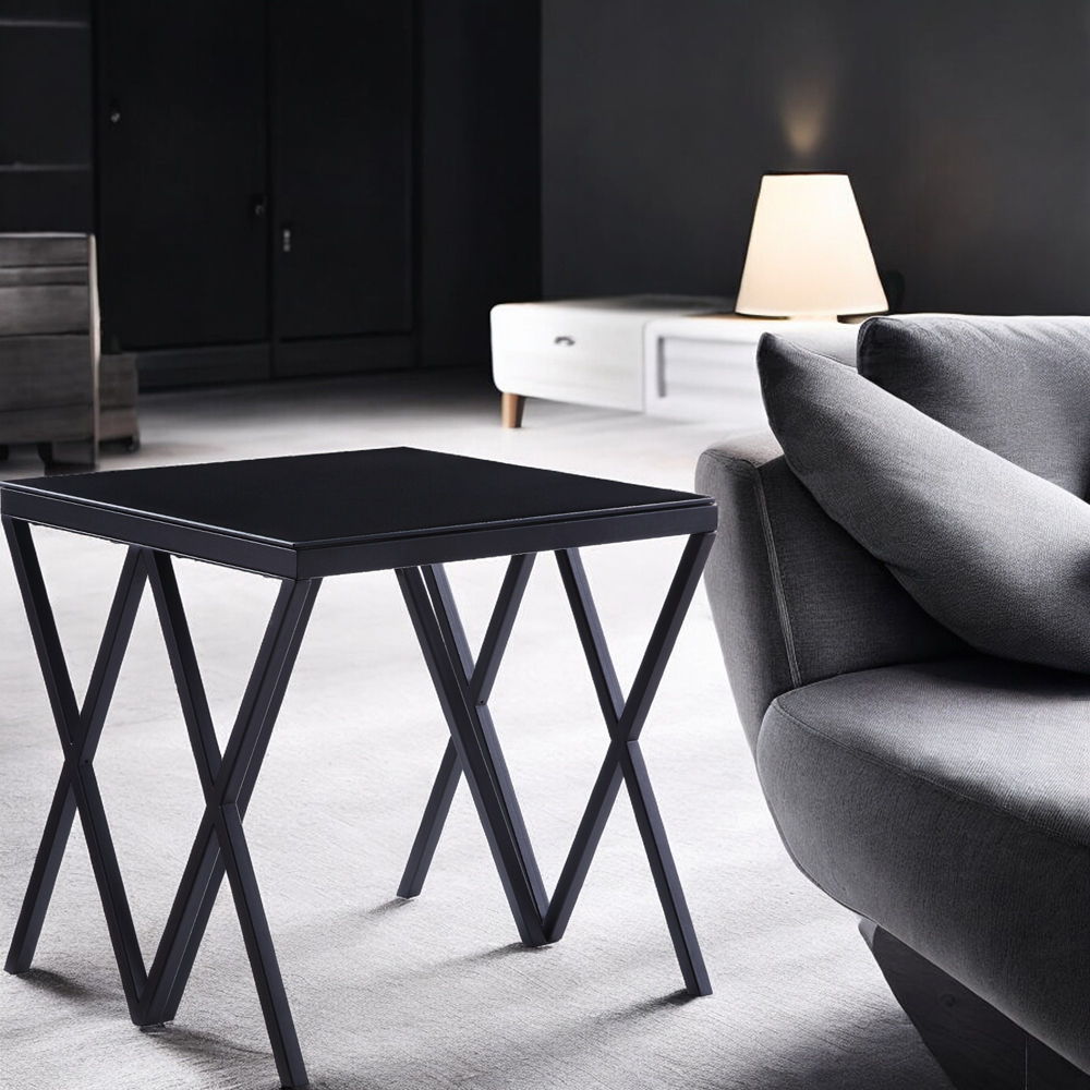 Magenta - End Table - Glass Top & Black