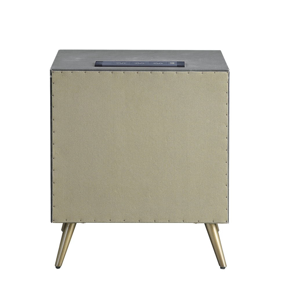 Doris - Nightstand With USB & Electric Lock - Gray Top Grain Leather
