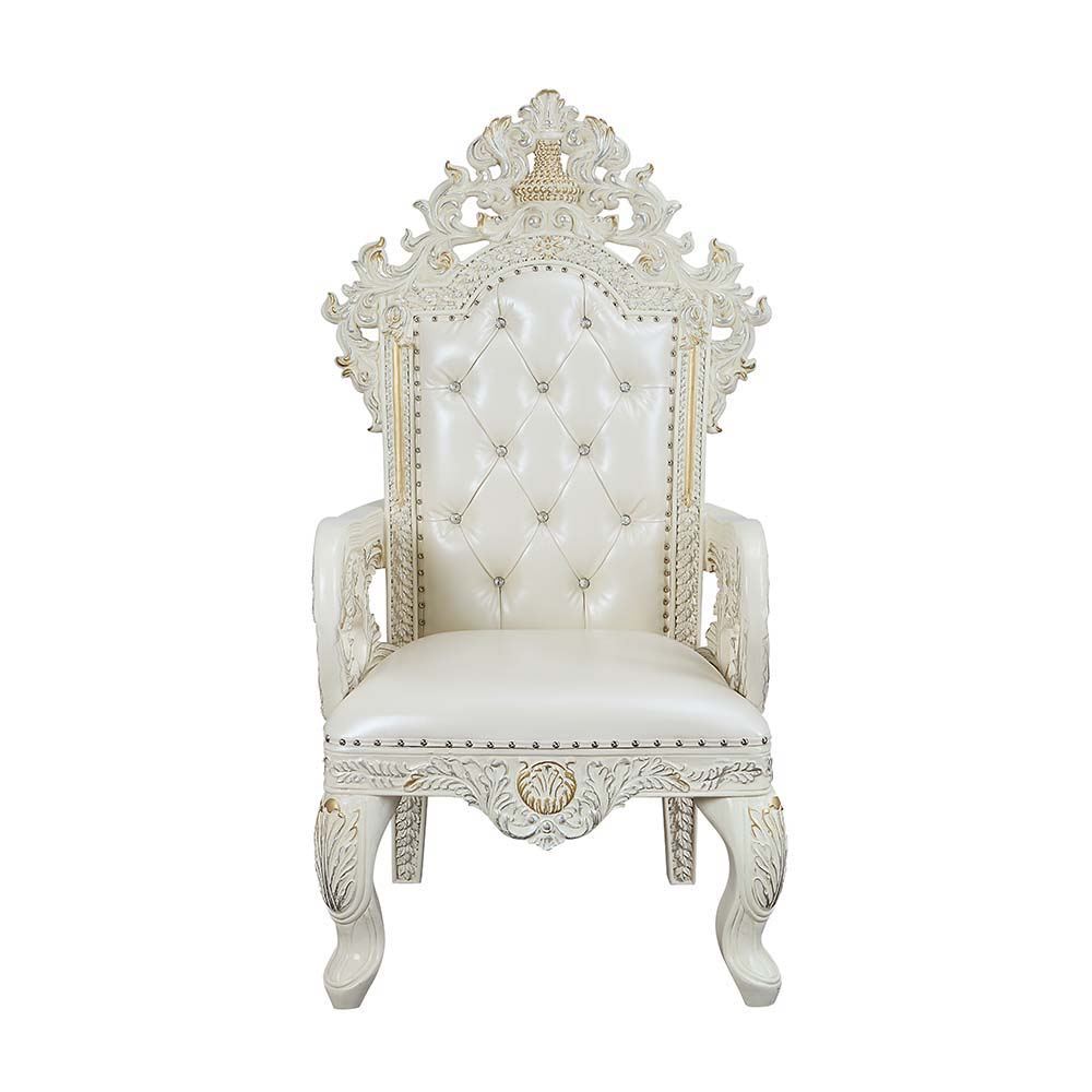 Adara - Arm Chair Set of 2) - Pearl White Synthetic Leather & Antique White