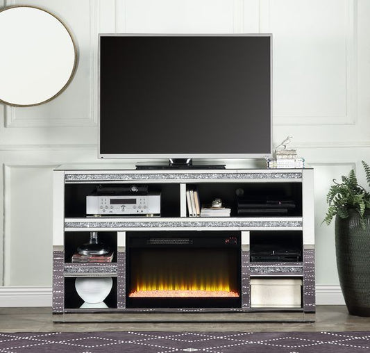 Noralie - 35" TV Stand With Fireplace - Mirrored & Faux Diamonds