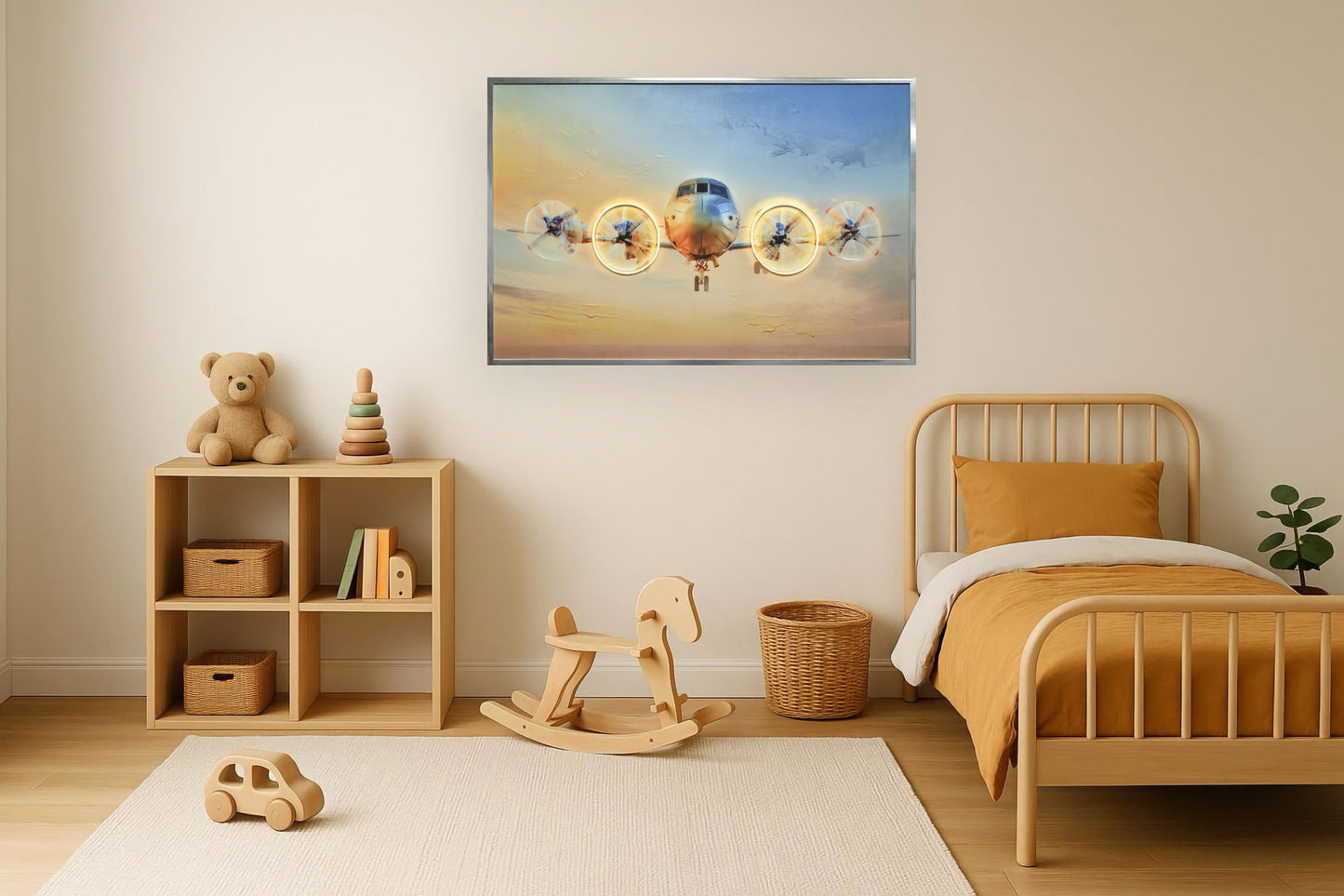 "Aviation Glow" Hand-Embellished LED In Frame - Metallic / Multicolor