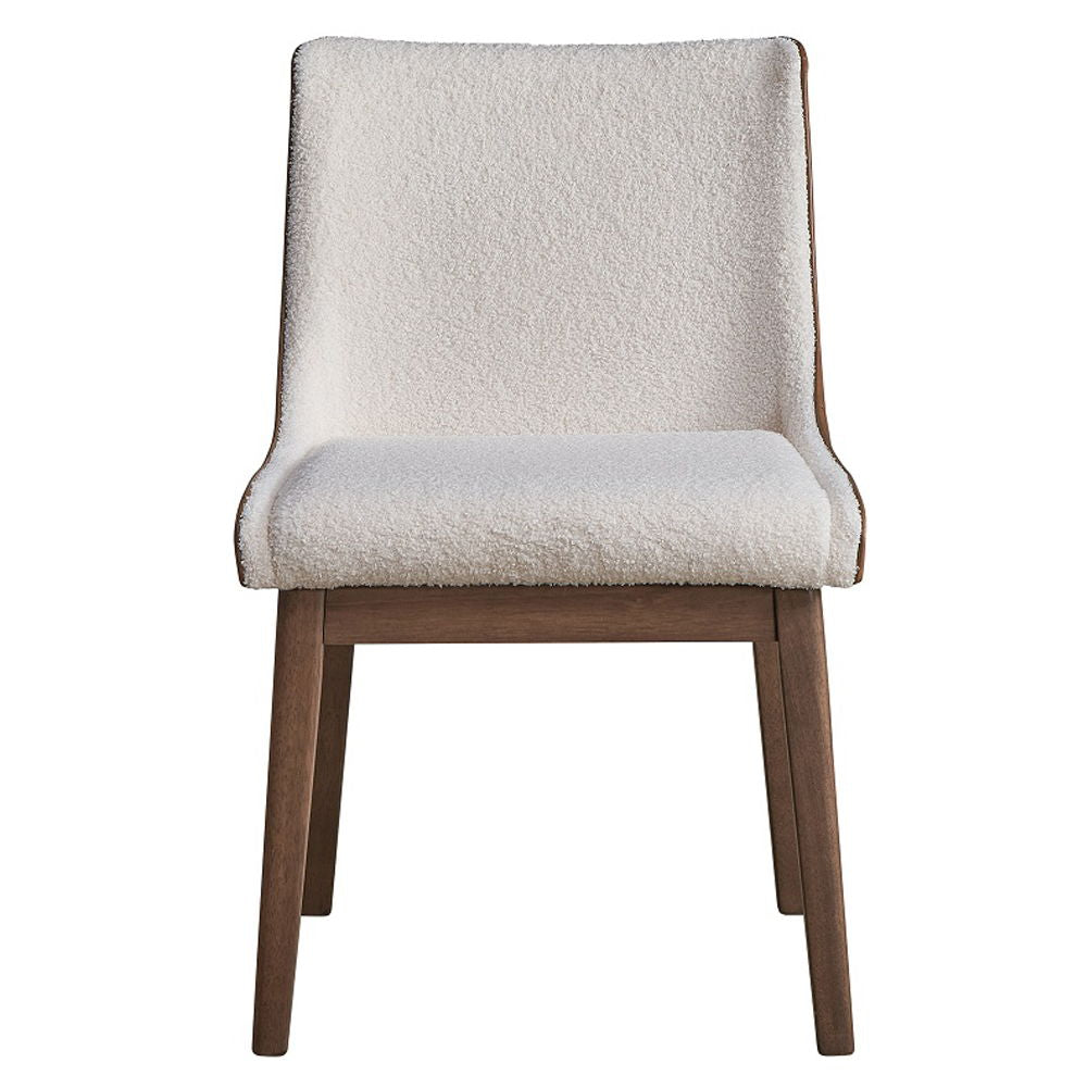 Ginny - Side Chair Set of 2) - White Boucle, Brown Velvet & Walnut