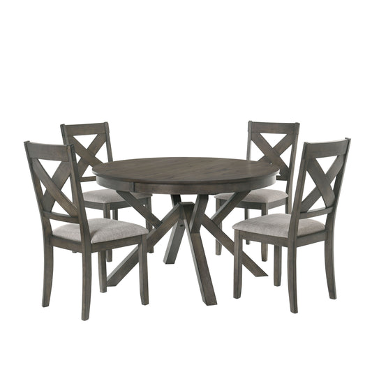 Gulliver - Round Dining Table + 4 Chairs - Dark Brown