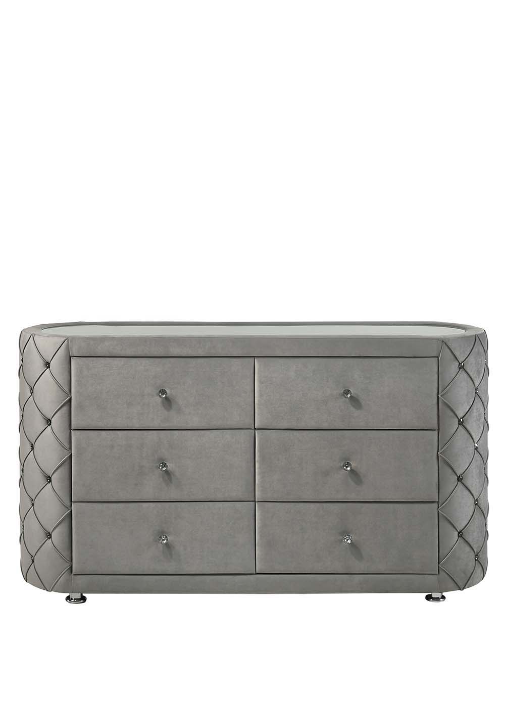 grey velvet dresser Antonella 7-drawer Upholstered Dresser Grey