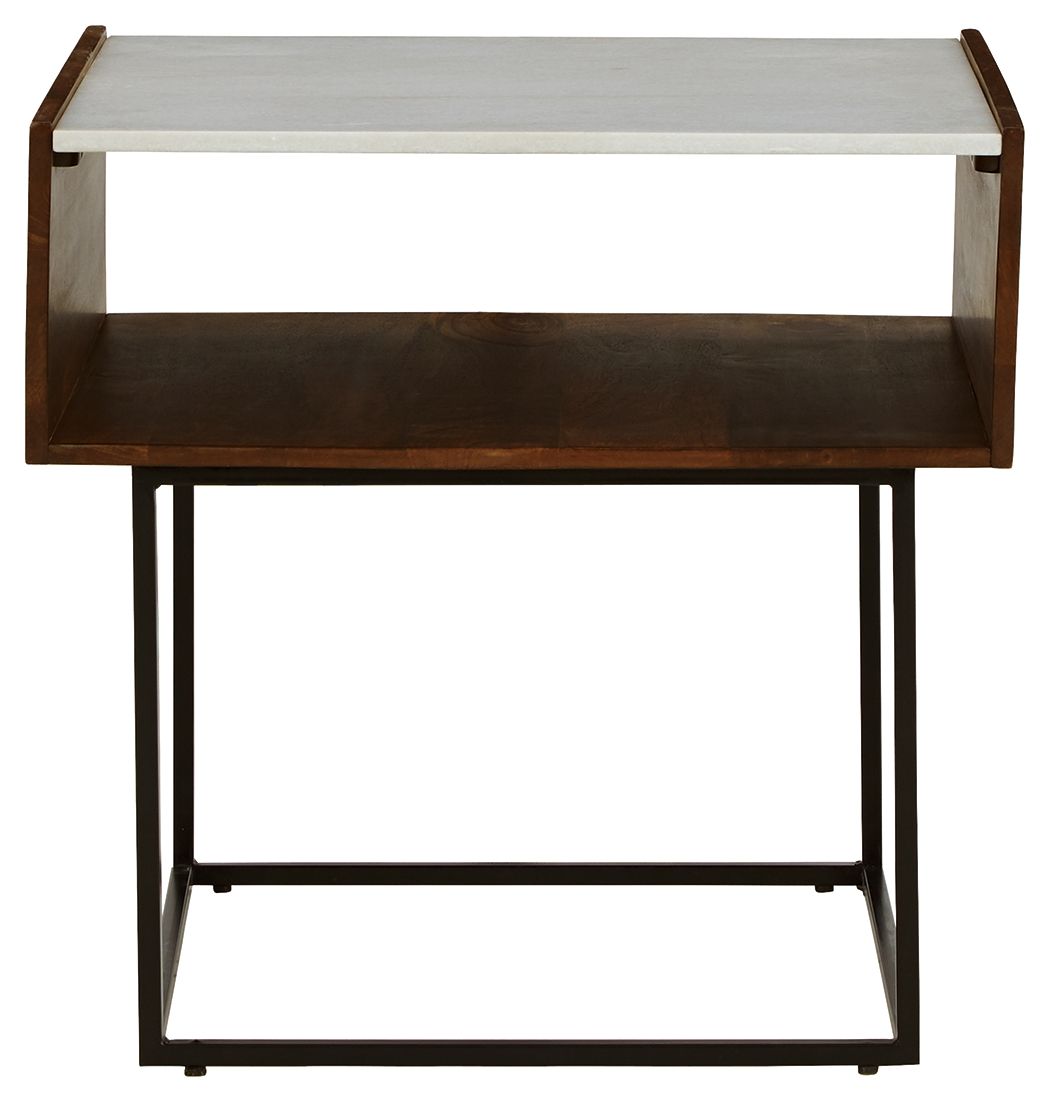 Rusitori - Rectangular End Table - Brown / Beige / White