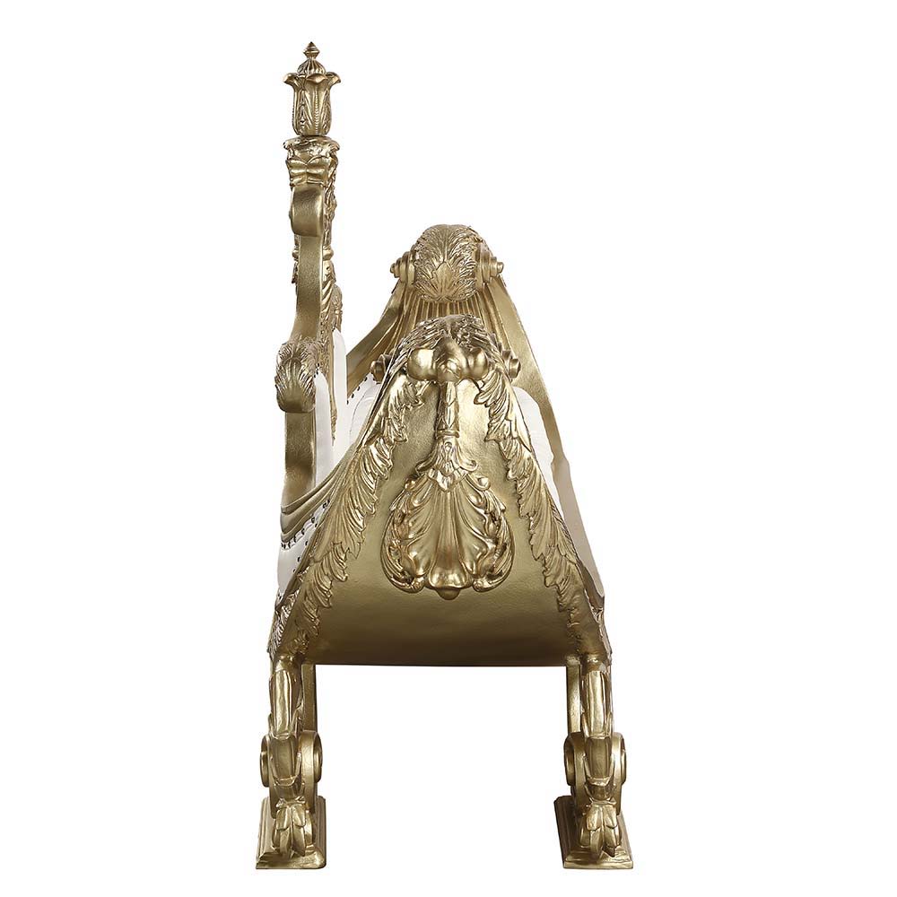 Bernadette - Bench - White Synthetic Leather Fabric & Gold