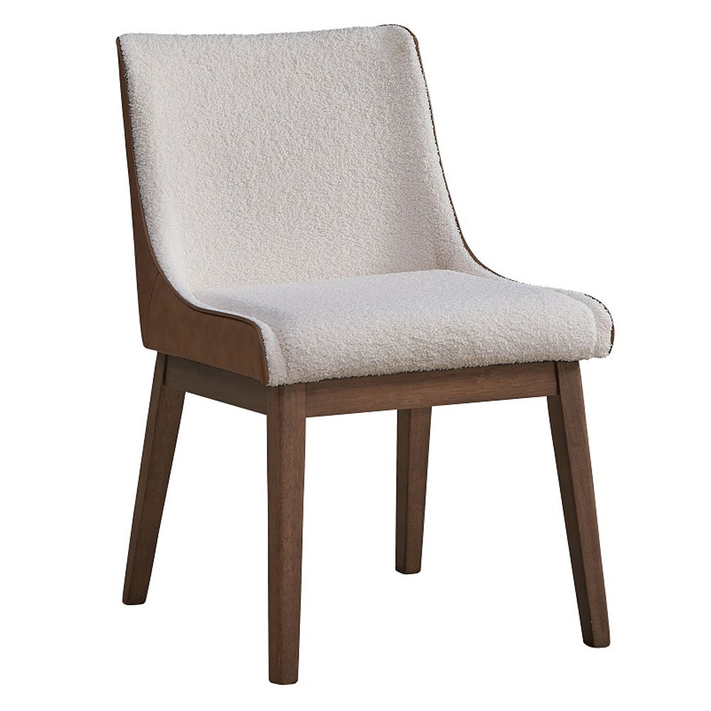 Ginny - Side Chair Set of 2) - White Boucle, Brown Velvet & Walnut