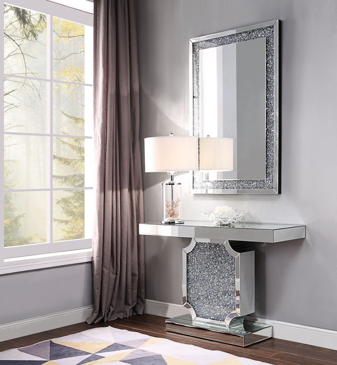 Noralie - Console Table - Mirrored & Faux Diamonds