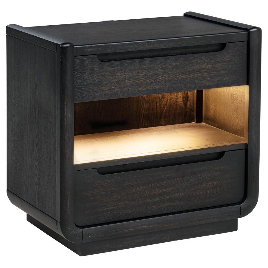 Leandro - 2-Drawer LED Nightstand With USB - Burnished Black