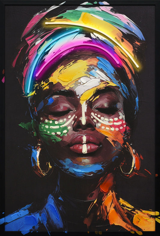Chromatic Muse Hand-Embellished LED Canvas In Frame - Black / Multicolor