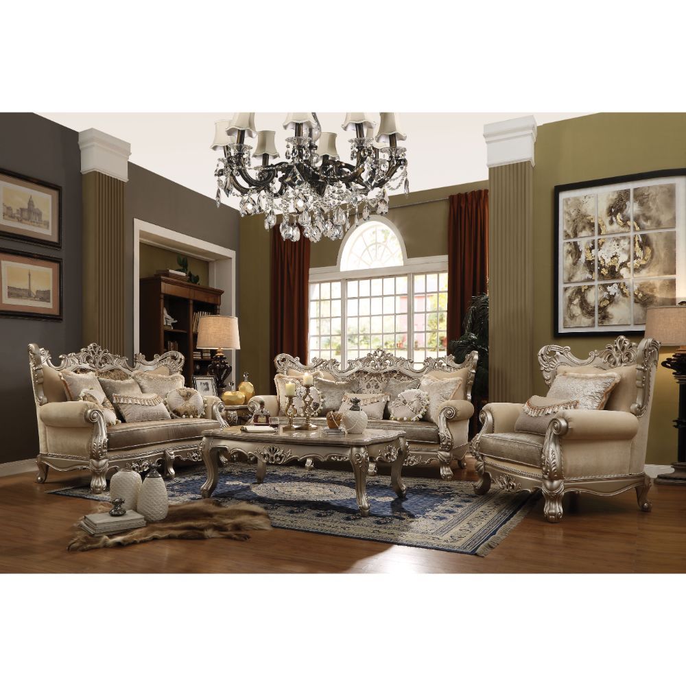 Ranita - Sofa With 7 Pillows - Fabric & Champagne