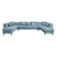 Zerah - Sectional Sofa With 7 Pillows - Dusty Blue Fabric