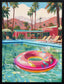 Poolside Escape Hand-Embellished LED Canvas In Frame - Green / Pink