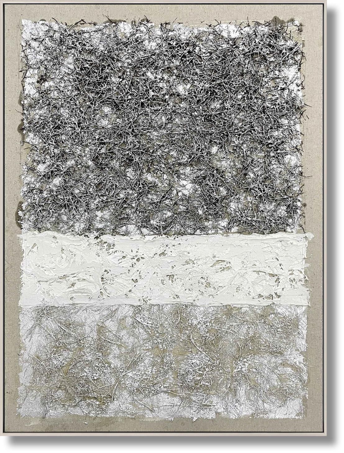Tundra Texture Layers - 36" x 48" Framed Wall Art - Pearl Silver