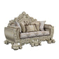 Sorina - Loveseat With 5 Pillows - Velvet, Fabric & Antique Gold