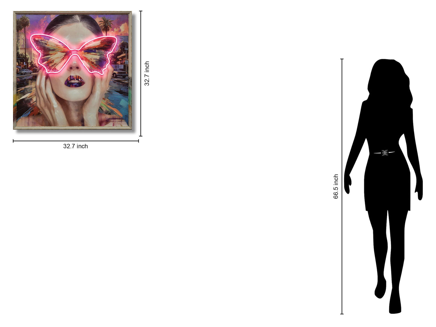Electric Butterfly Gaze - 33" x 33" Framed Wall Art - Pink