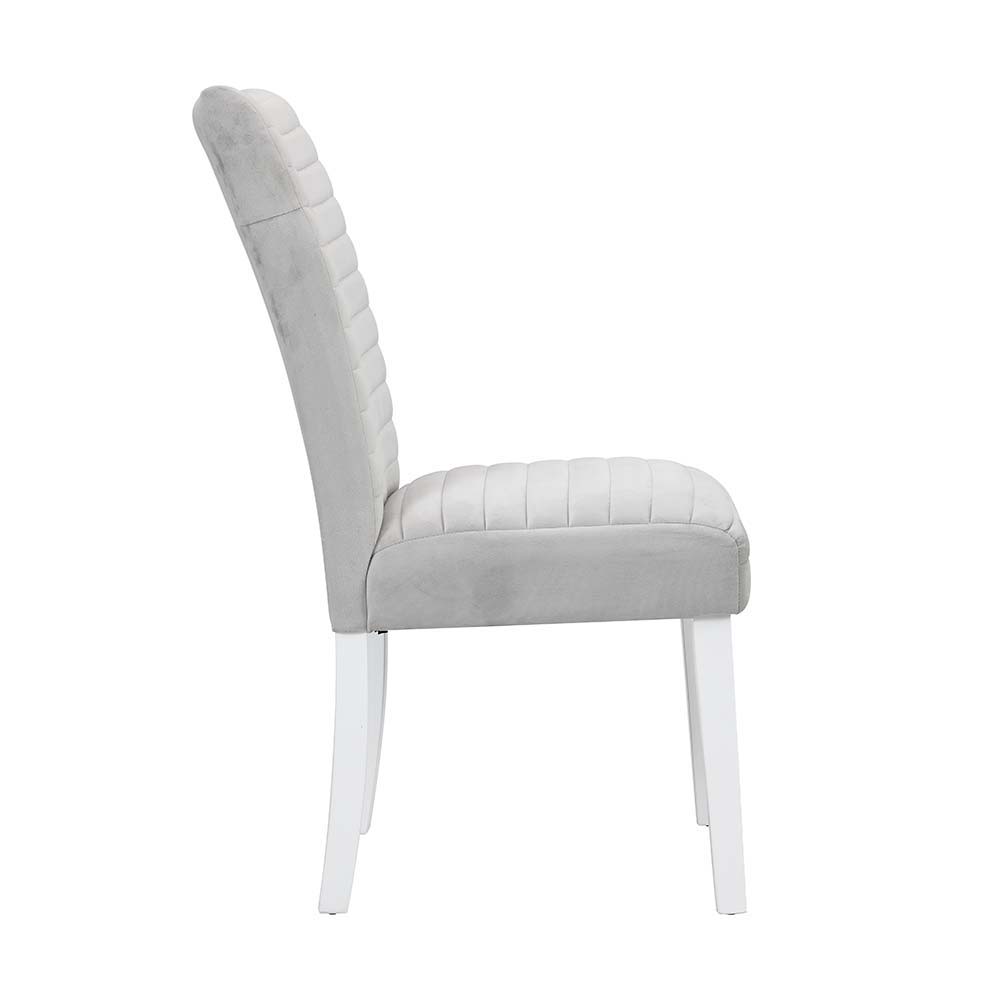 Elizaveta - Side Chair Set of 2) - Gray Velvet &White High Gloss