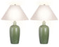 "Verdant Elegance" Ceramic Table Lamp (Set of 2) - Sage Green / Asb