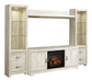 Bellaby - Entertainment Center - TV Stand With Faux Firebrick Fireplace Insert - Whitewash