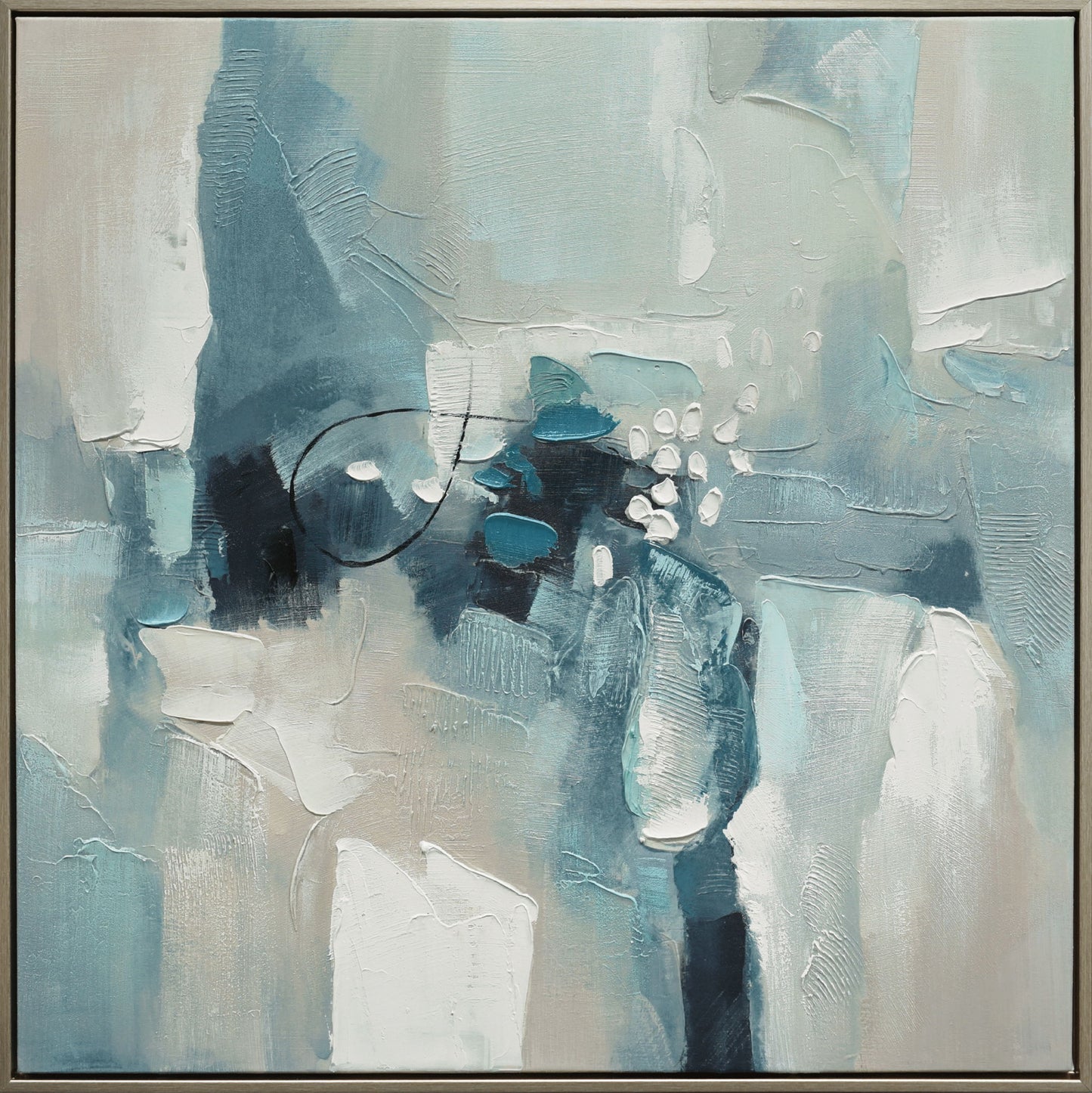 "Azure Symphony" Hand-Embellished Canvas In Frame - Blue / White / Gray