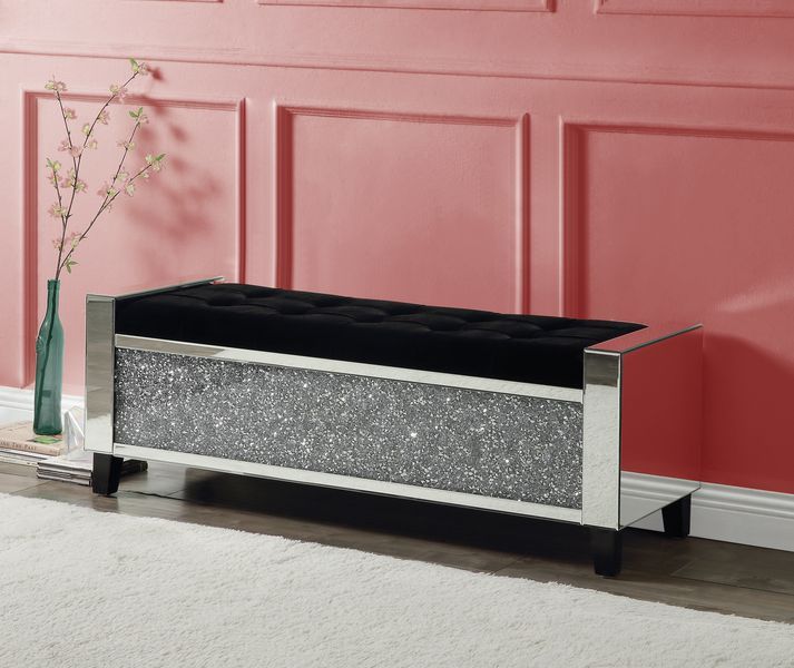 Noralie - Bench With Storage - Mirrored & Faux Diamonds