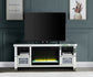 Noralie - 26" TV Stand With Fireplace - Mirrored & Faux Diamonds