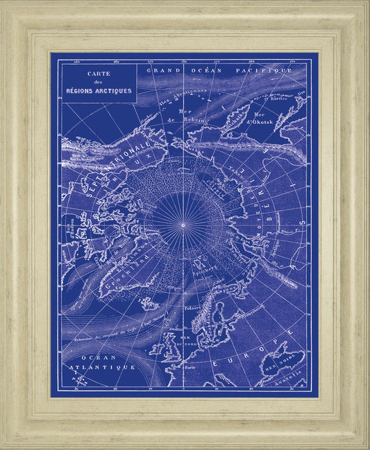 Arctic Map By The Vintage Collection - Framed Print Wall Art - Blue