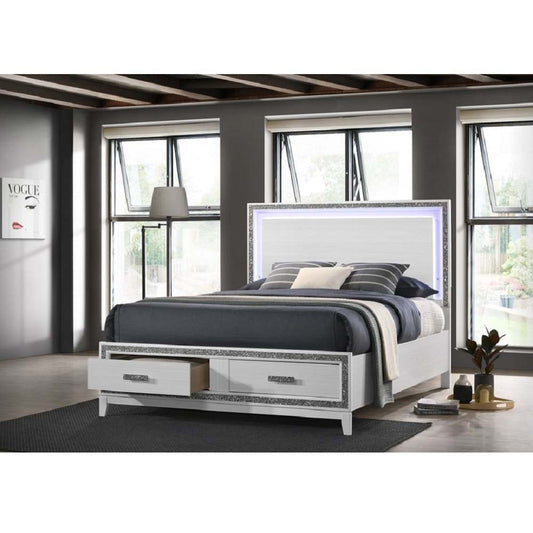 Haiden - Queen Bed With Storage - Led & White Finish