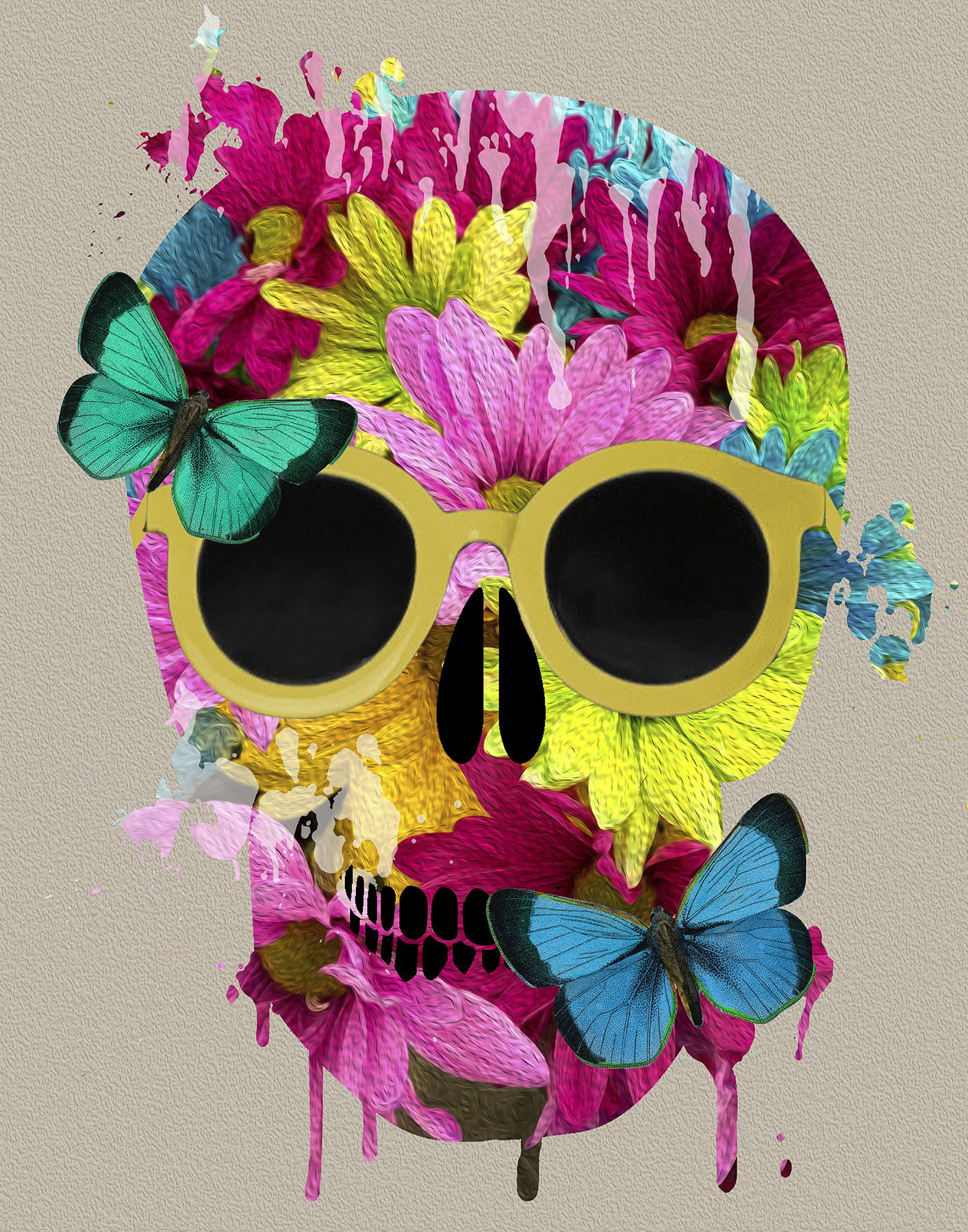 Framed Small - Floral Skull By Daniela Santiago - Pink
