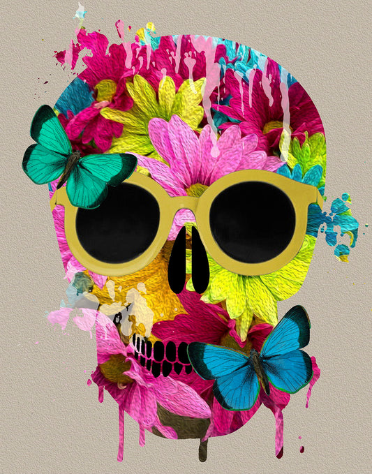 Framed Small - Floral Skull By Daniela Santiago - Pink