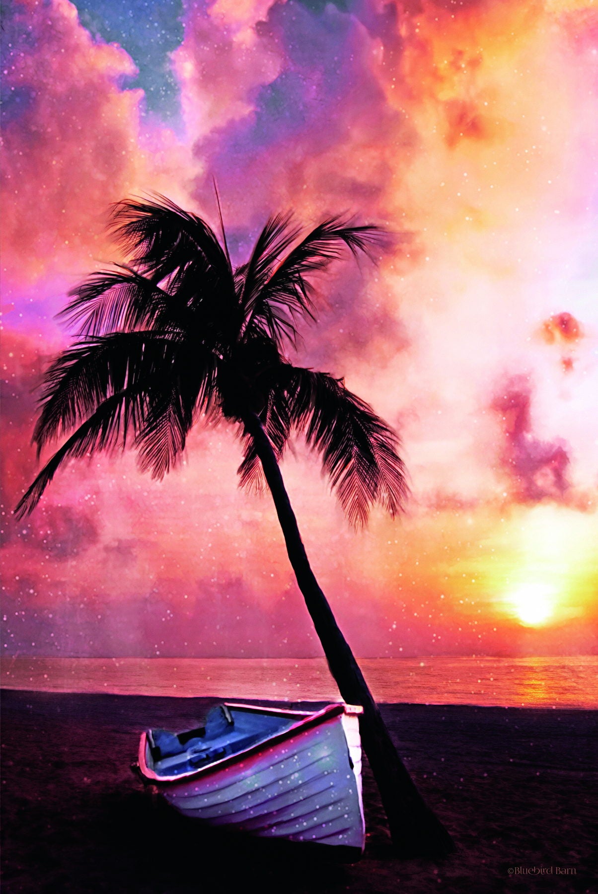 Framed - Palm Tree Sunset By Bluebird Barn - Orange