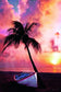 Framed - Palm Tree Sunset By Bluebird Barn - Orange