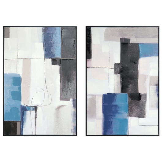 64x47 Hand Painted Textured Canvas In Frame (Set of 2) - Blue
