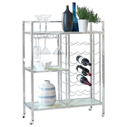 Derion - Glass Shelf Serving Cart With Casters - Chrome