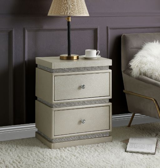 Lotus - Accent Table - Ivory PU & Faux Diamonds