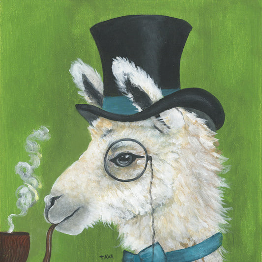 Framed Small - Llama And Pipe By Tava Studios - Green