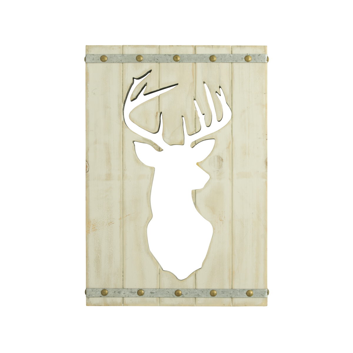 Deer On White Wood - Beige