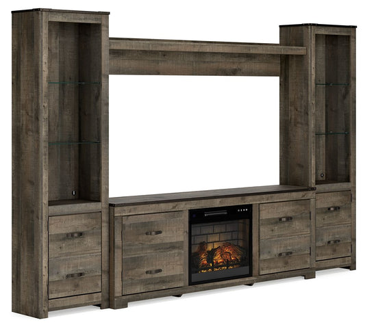 Trinell - Brown - 4-Piece Entertainment Center With 72" TV Stand And Faux Firebrick Fireplace Insert