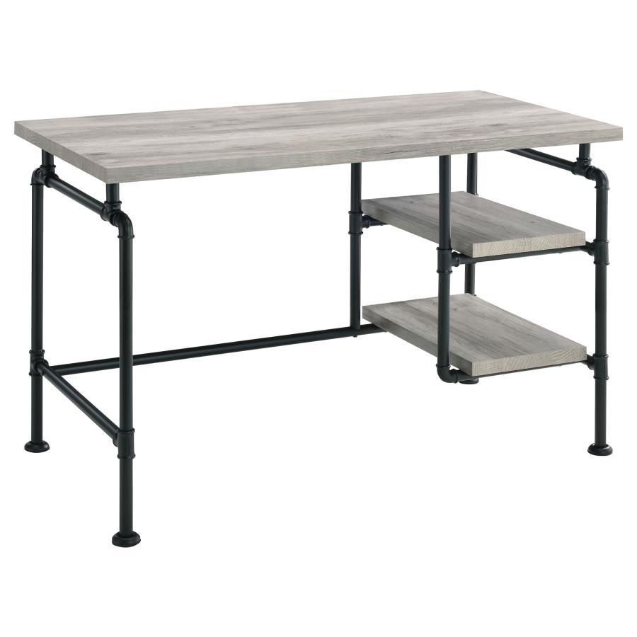 Delray - 2-Tier Open Shelving Writing Desk - Gray Driftwood And Black