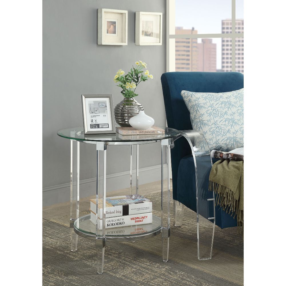 Polyanthus - End Table - Clear Acrylic, Chrome & Clear Glass