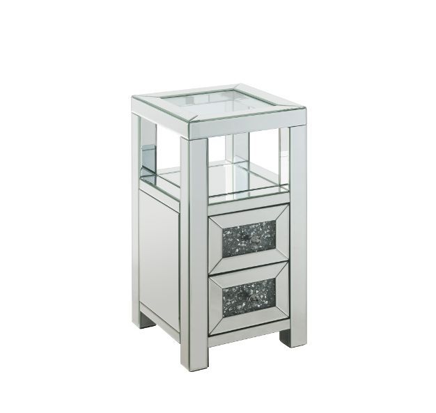 Noralie - Accent Table - Clear Glass, Mirrored & Faux Diamonds - 24"