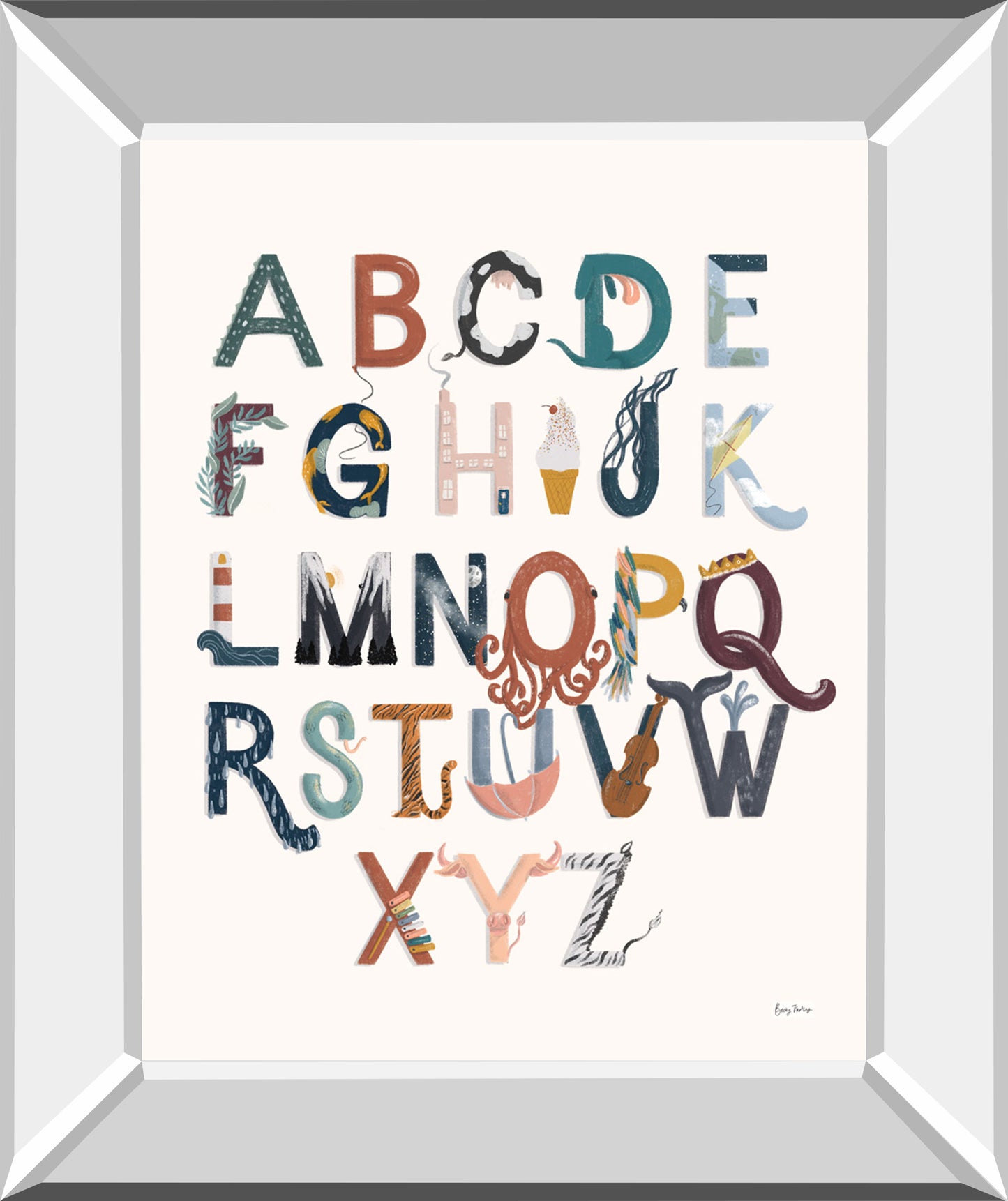 Alphabet A To Z By Becky Thorns - Mirror Framed Print Wall Art - White