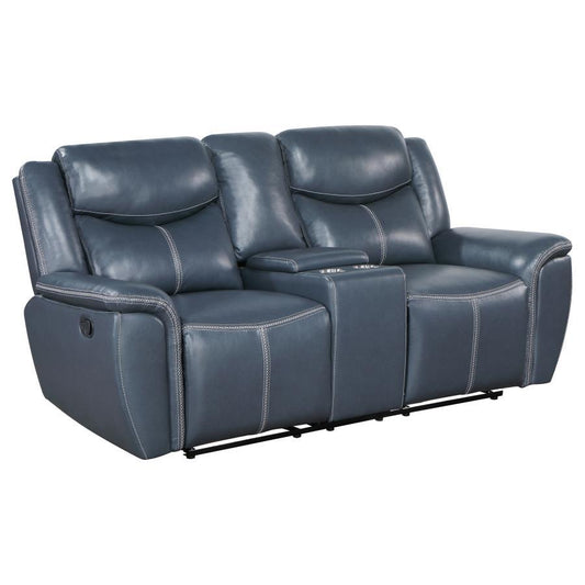 Sloane - Upholstered Motion Reclining Loveseat With Console - Blue
