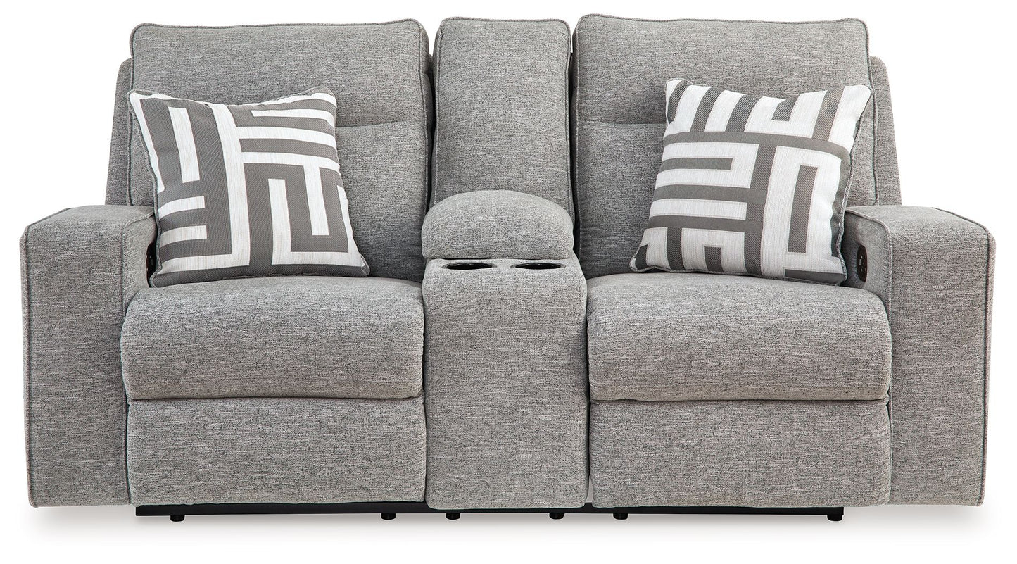 Biscoe - Power Reclining Loveseat With Console /Adj Headrest - Pewter