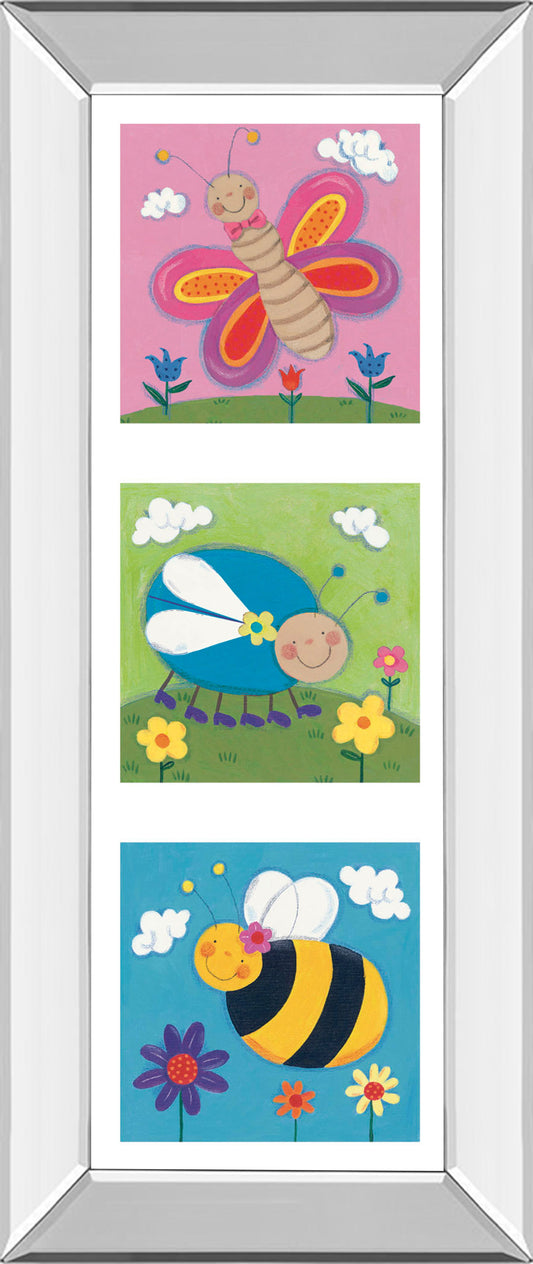 Garden Party Il By Sophie Harding - Mirror Framed Print Wall Art - Blue