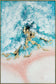 Hand Painted Textured Canvas With Foil In Frame Seashore In Gold - Blue
